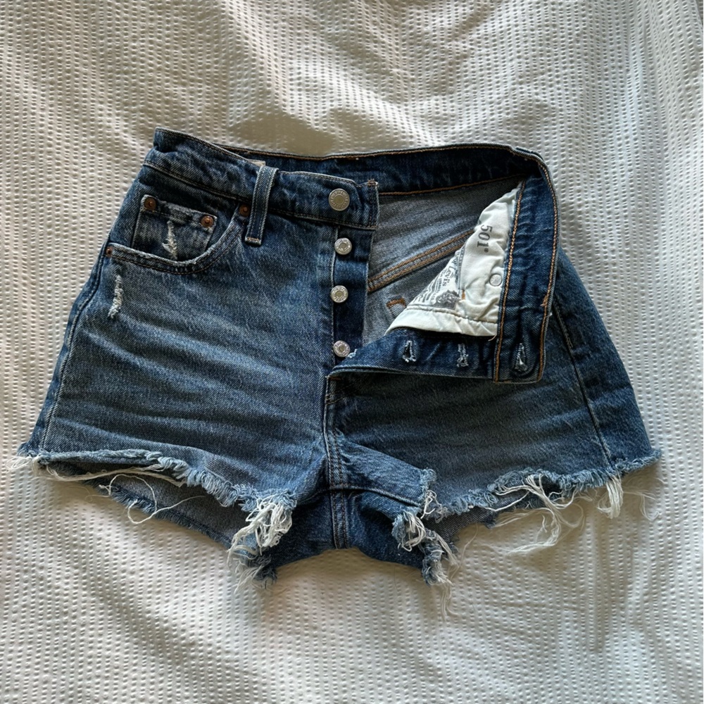 Levi's Blue Frayed Jean Shorts